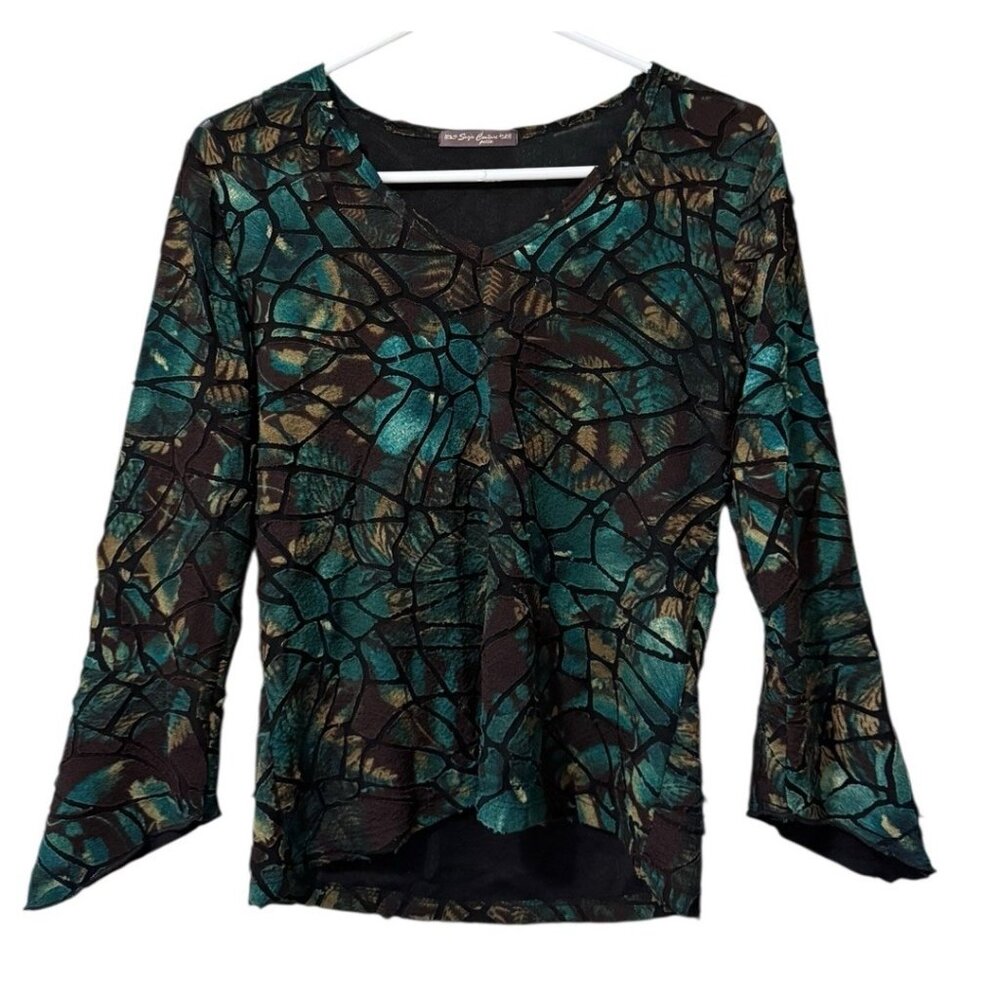 Suzie Couture Blouse Size Petite Large PL Y2K Fairy Whimsigoth Floral Festival